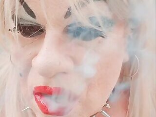 smoking tranny chav red lipstick